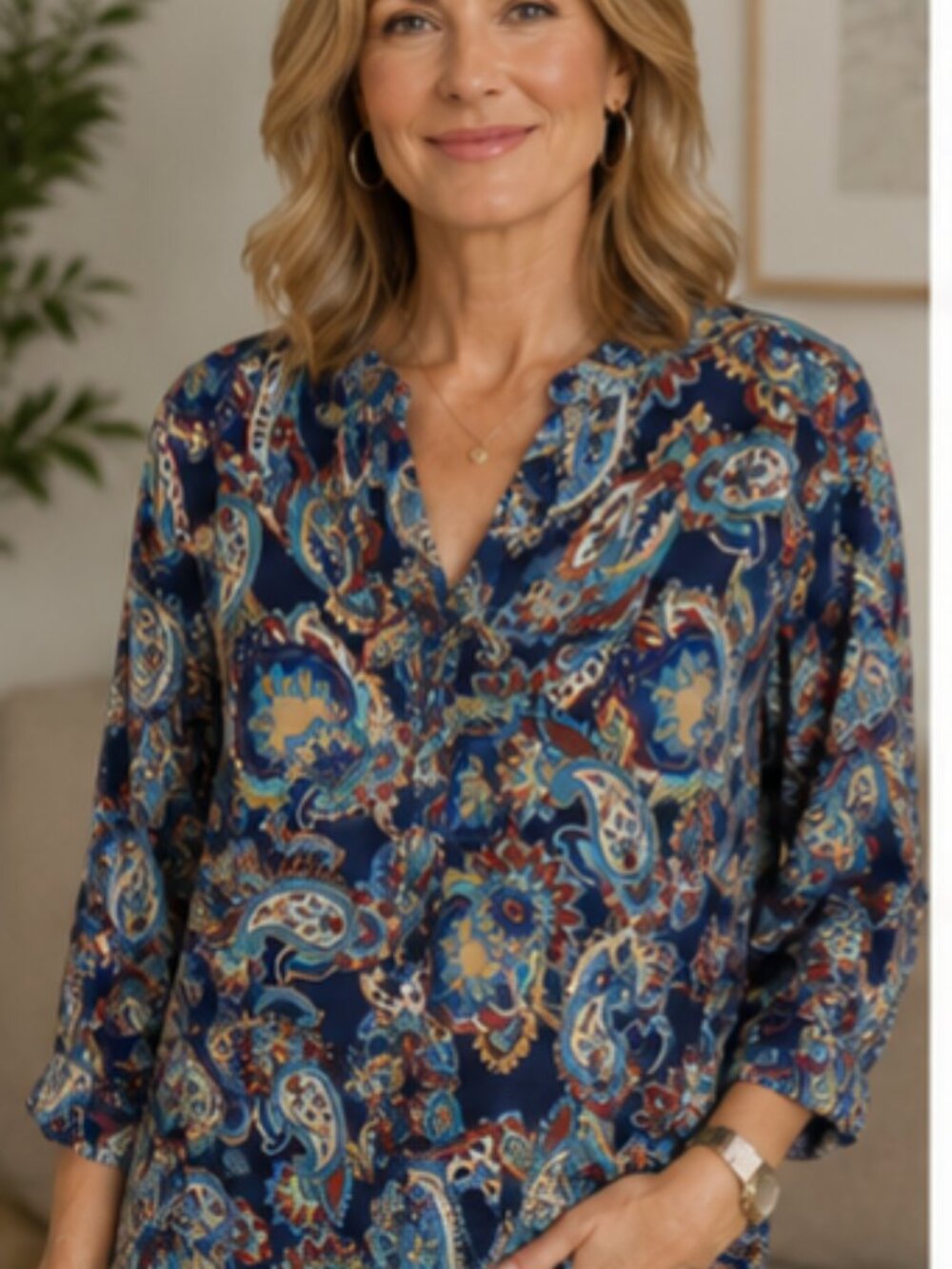 Floral & Ivy Navy Paisley Floral Tunic Top - Blue, Cream & Rust